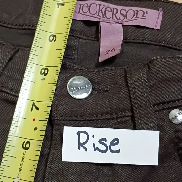 EUC JECKERSON Jeans Brown Iconic patches leg Denim Women Size 26 Bootcut - Picture 9 of 12